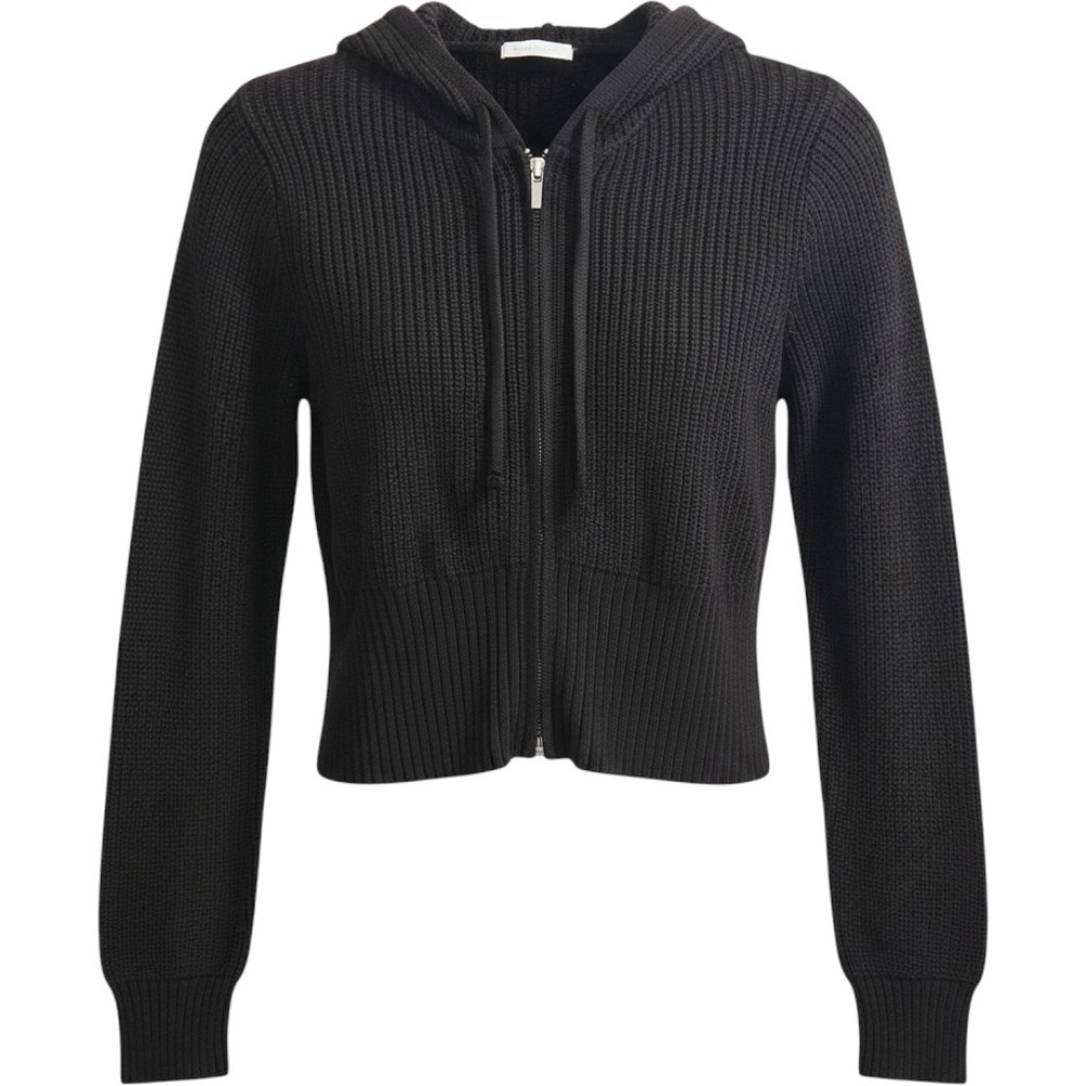 No Boundaries NB Zip Up Hoodie Sweater Black Soot Cropped Ribbed Knit Small 4-6
